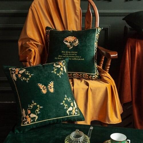 Vintage Florals Cushion Cover Pillowcase Soft 45x45CM Green Light Luxury Decorative Pillows Home Sofa Decor Living Room Bedroom