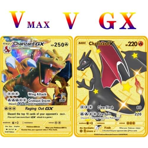 2021 New Aniem Pokemon Action Figure Toys Game Card Peripherals Chhildren Gold Metal Card Pokemon Gx V Vmax Cards Charizard Gift