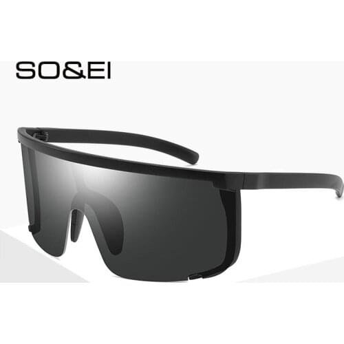SO&EI Oversized Anti-sneak Mirror One-piece Sunglasses Women Sunscreen Colorful Lenses Outdoor Sports Men UV Sun Glasses