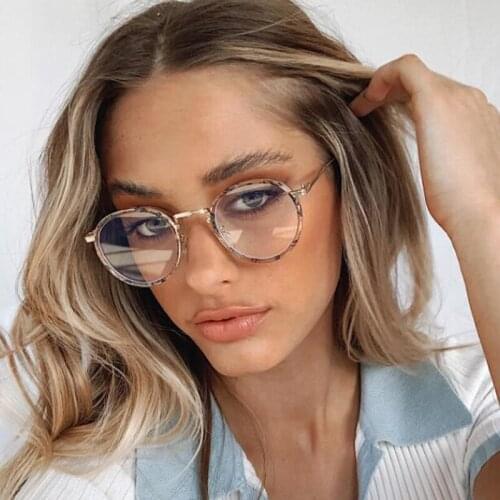 Print Leopard Metal Round Frame Transparent Glasses Women Men Prevent Headaches Eyeglasses Vintage Blue Light Blocking Glasses