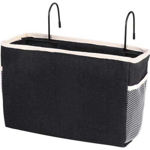 OUNONA 1PC Canvas Fabric Bedside Storage Bag Anti Dust Hanging Organizer Hanging Handbag Purse for Dorm Car Bed Rails (Black)