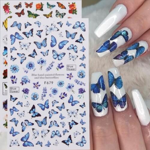 1pcs Butterfly Design Nails Stickers Letter Flowers Rose Transfer Decals Slider 3D Tips Nail Art Decorations Manicure Tools