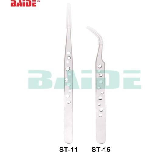 With Hole Stainless Steel Tweezers High Quality ST-11 ST 15 Precision Tweezers For Beauty Eyelash Phone Repair Toosl 100pcs/lot