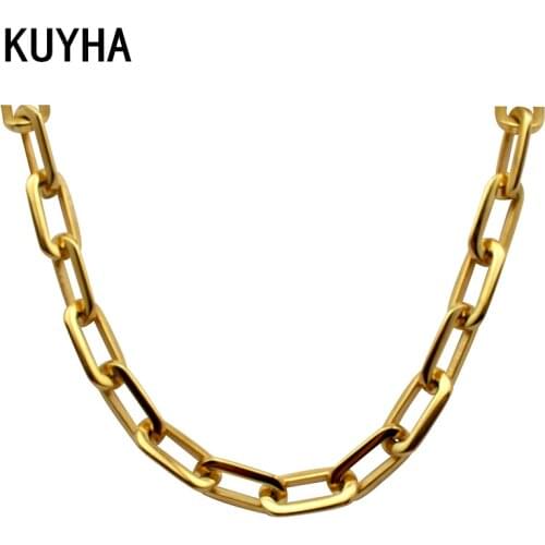 Mirror Polish Silver Color Never Fade 316L Stainless Steel Long Square Chain Connected Chain Link Necklace for Women