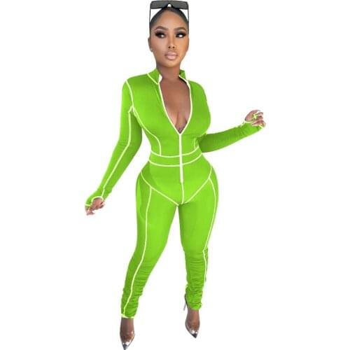 Casual Women Jumpsuit Front Zipper Jogger Pants Turn Down Collar Long Rompers Womens Jumpsuit Overalls Outfit
