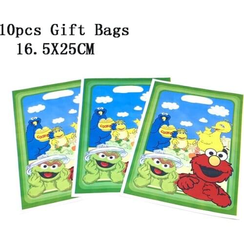 Sesame Street Party Supplies Elmo Theme Decors Disposable Plastic Candy Gift Bag Theme Bag Kids Birthday Christmas Supplies10pcs