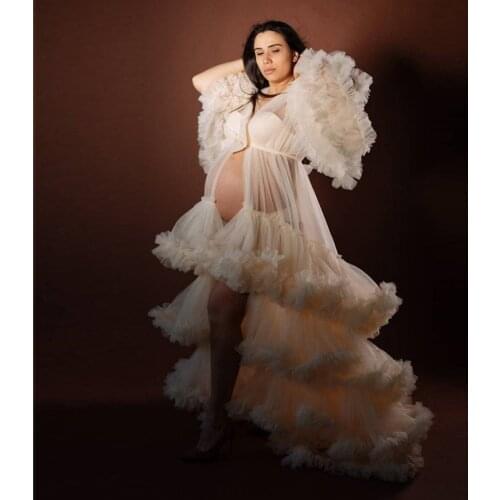 Luxury 2021 Tulle Maternity Dresses for Photo Shoot Extra Puffy Long Sleeves Pregnancy Women Robes for Baby showers Custom Made