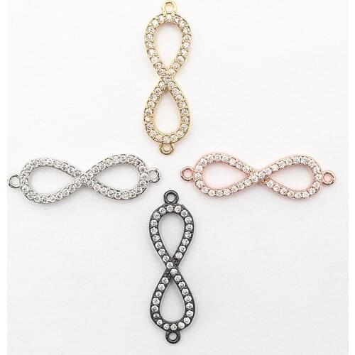 Luxury Diy Craft Copper 8 Bracelet Necklace Earrings Connector Charm Jewelry Micro Pave CZ Connector Finding Hole Gift