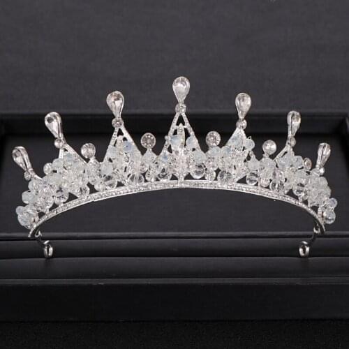Silver color Crystal Queen Wedding Crown Bridal tiara Hair Jewelry Handmade Beading Party Crowns for Wedding Hair Accessories