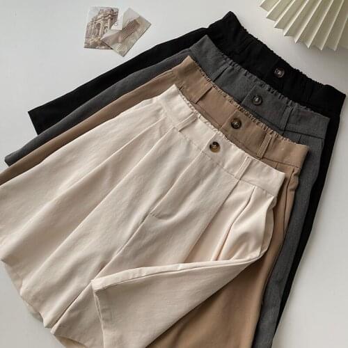 Button Fly Casual Shorts for women 2021 summer new Korean casual all-match shorts female high waist loose wide leg shorts