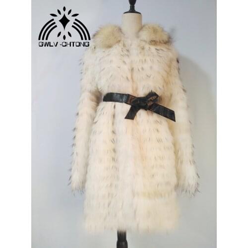 Free shipping genuine real natural raccoon fur coat turn-down collar women fashion jacket custom any size