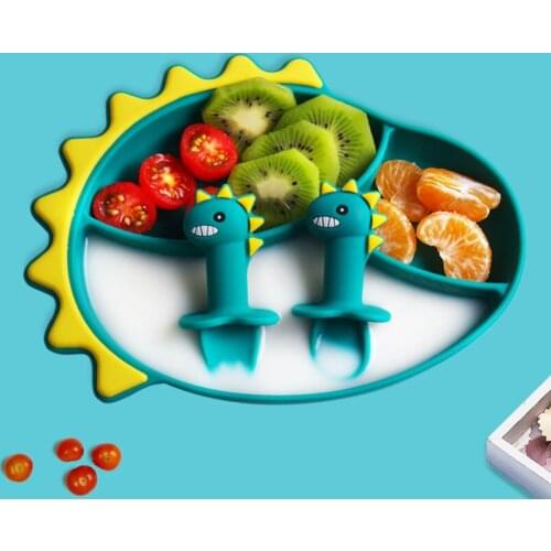 Silicone Suction Baby Plate For Toddlers BPA Free Soft Forks And Spoons Kids Self-feeding Tableware Baby Feeding Supplies
