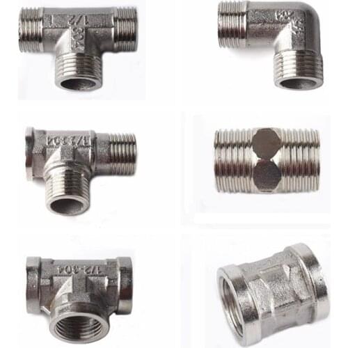 1pc 304 Stainless steel 1/2" thread Straight Elbow Tee Connector 1/2 inch Gas Pipe Adapter Water Tap Faucet Garden irrigation