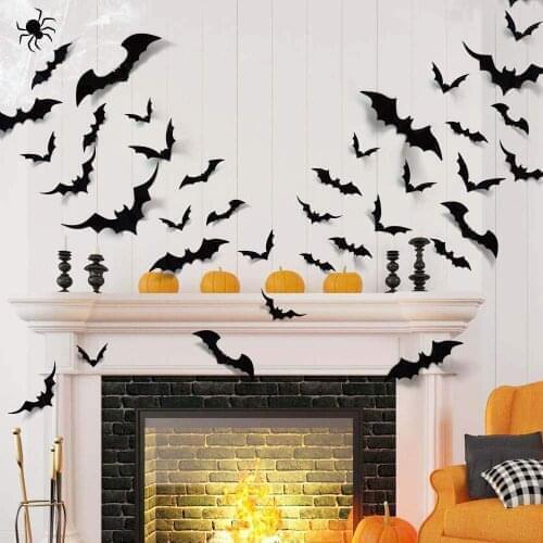28/60pcs Halloween Decoration 3D Black PVC Bat Halloween Party DIY Decor Bar Room Halloween Party Scary Decos Props Wall Sticker