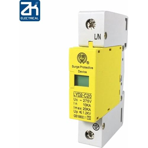 C20-1P 10KA~20KA ~275V 385V 420V AC SPD House Surge Protector Protective Low-voltage Arrester Device Lightning protection