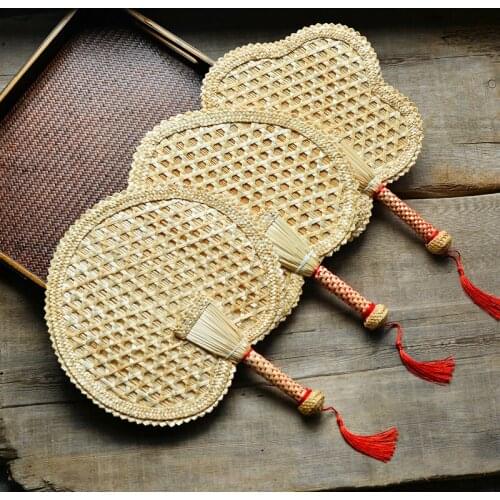 Pure Hand-Made Natural Wheat Straw Woven Straw Large-Leaf Fan Hand Fan Handmade Baby Fan Mosquito Repellent Cool Air