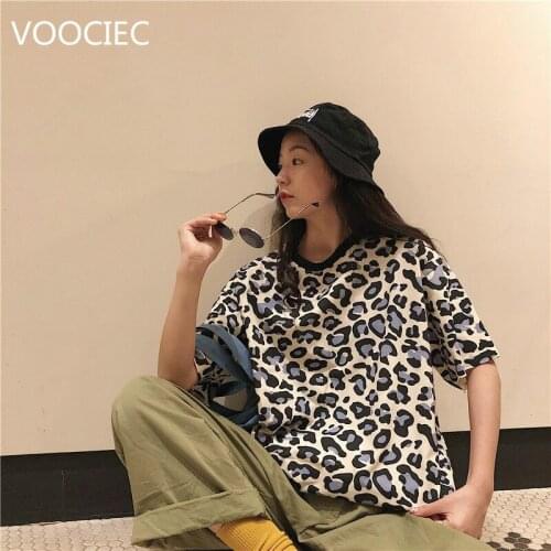 VOOCIEC Fashion Women Leopard Snakeskin Animal Pattern O Neck Short Sleeve Pullover T-shirt Top