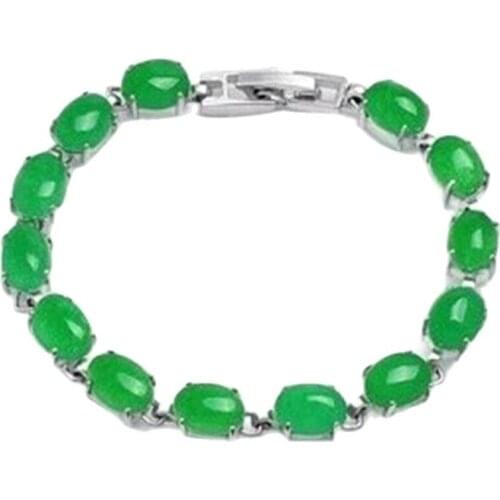 Green natural jade inlaid silver bracelet gift