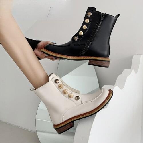 2021 Winter Women Boots Elastic Fiber Square Toe Mid-Heel Women Shoes Button Solid Women Short Boots Concise Autumn Women Shoes