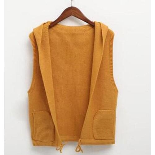 Women 2021 Sweet Fashion Hooded Sleeveless Jacket Knitted Vest Sweater Vintage Sleeveless Female Waistcoat Chic Tops D256