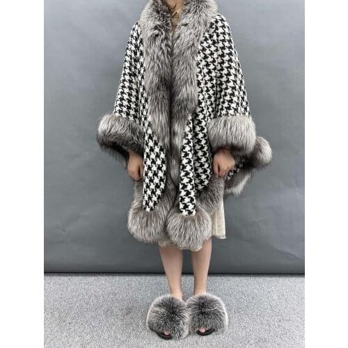 Thousand Bird Women Poncho High Quality Fox Fur Coat Winter Cardigan Warm Fashion Capes