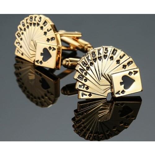 Gold playing card CUFFLINKS NEW JEWELRY high quality Cufflinks mens shirt suit pin badge for fathers Day gift