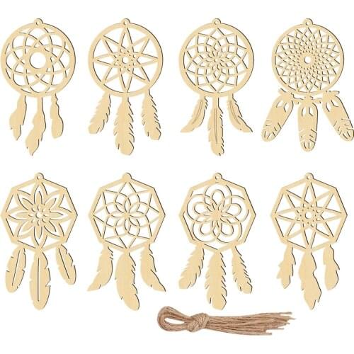 10Pcs Wood Feather Dream Catcher Ornament Mini Arts Craft Rainbow Owl Feathers Hanging Room Decorations Wall Catchers Kit