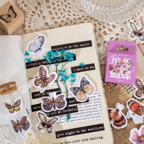 46pcs Dried Flower Butterfly Specimen Handmade DIY Postcard Mini Paper Sticker Decoration Diary Scrapbooking Label