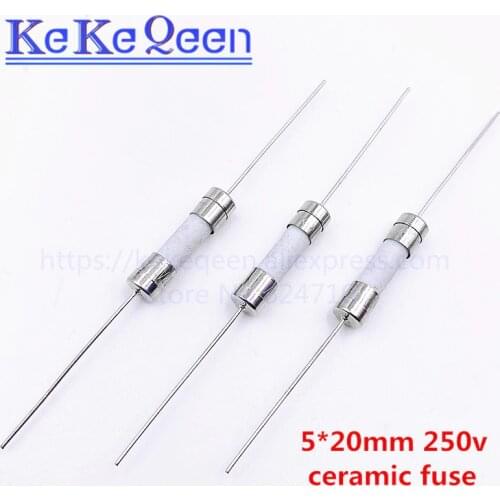 50PCS/LOT Ceramic Fuse 5*20mm 5*20 T 2.5A 3.15A 4A 5A 6.3A 8A 10A 15A 20A 250V With 2 Pin Fuse Slow Blow Fuse 5X20MM