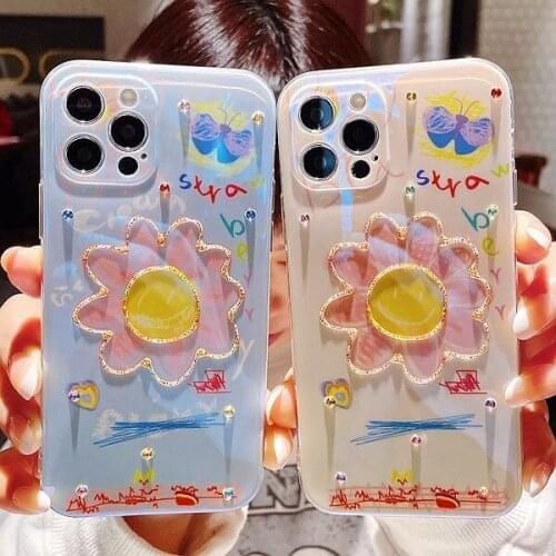 Glittering Sunny Flower Soft Case for iPhone 11 12 Pro Max 8 7 6 6s Plus Xr XsMax X Xs SE 2020 12 Color Candy Soft Back Cover