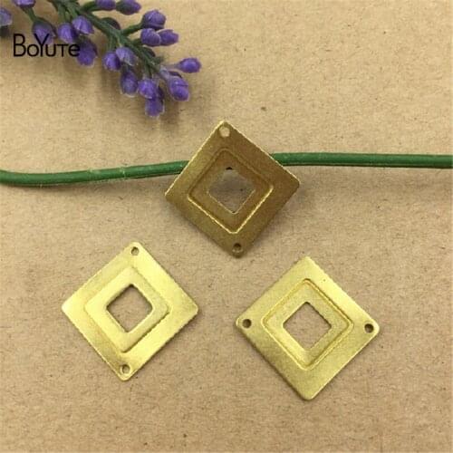 BoYuTe 50Pcs 17MM Square Connector Charms with 2 Holes DIY Brass Jewelry Accessories
