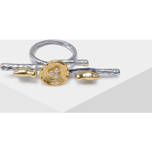 Amorita boutique Metal bird nest tree branch animal fashion rings