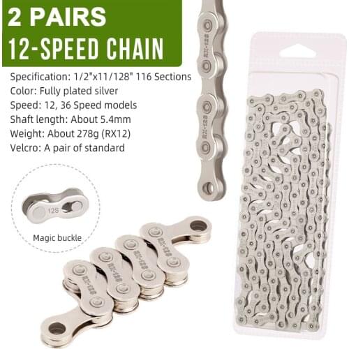 2 Pairs 12/36 Speed Chain Bicycle Parts Electroplated Silver Chains For MTB Silver Chain 12v Mountain Road Bike Accessories