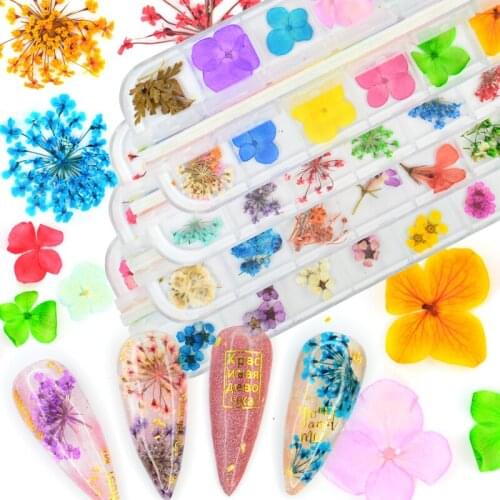 WUF Nail Dried Flower Real Floral 3D Nail Art Decorations UV Gel Polish Natural Floral Sticker Slider Set Beauty Manicure
