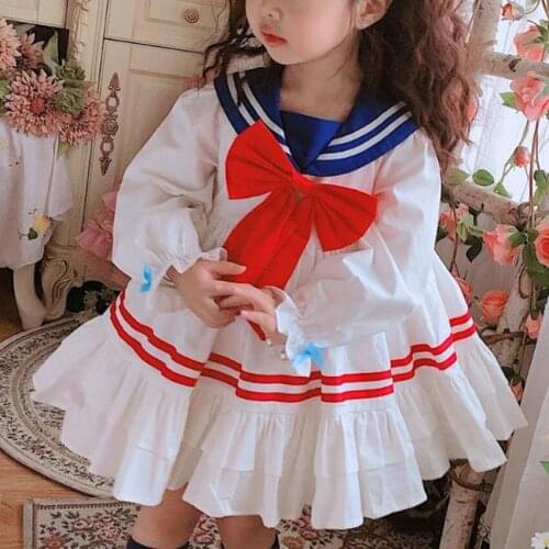 Baby girl spring autumn sailor collar Spanish lolita princess dress kids casual bow preppy style cute ball gown dress