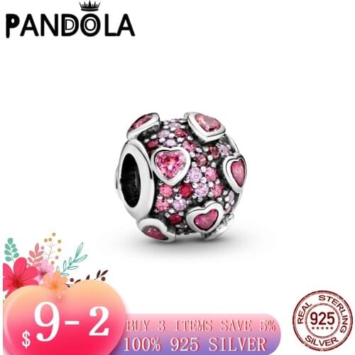 Hot 100% 925 Sterling SILVER charms Raised Hearts Pavé Charm fit Original Pandora Bracelet silver 925 jewelry