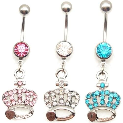 2019 Hot Sale New Fashion Crown Charm Rhinestone Body Piercing Jewelry Belly Button Ring Navel Jewelry Drop Shipping