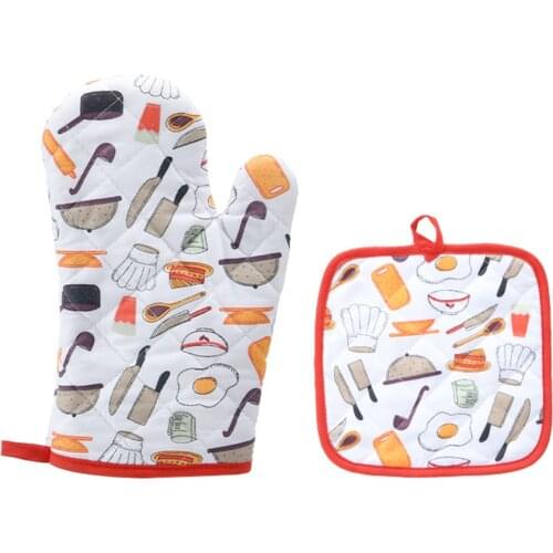 Cotton Oven Glove Heatproof Mitten Kitchen Cooking Microwave Oven Mitt Insulated Non-slip Glove Thickening With Insulation pad