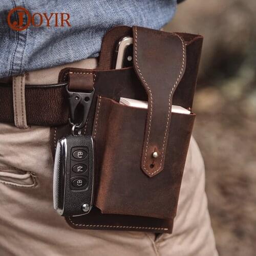 JOYIR Genuine Leather Waist Bag for Men Vintage Sport Portable Mobile Phone Cover Case Holder Loop Holster Waist Pack Male
