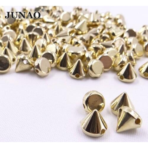 JUNAO 8mm Gold Color Plastic Rivet Punk Studs and Spikes Sew On Decoration Rivet Applique for Clothes Dress Finding Crafts