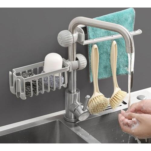 Kitchen Faucet Sink Drain Racks Set Dishcloth Soap Rag Clean Brush Hanger Storage Basket