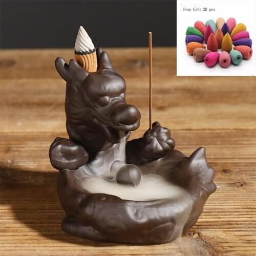 Incense burner Ceramic Backflow Incense Burner Creative Home Decor Incense Holder Censer + 20pcs Incens
