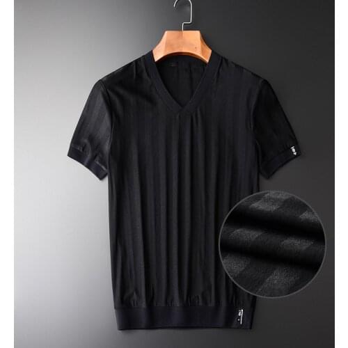 Summer Thin Rib V-neck New Arrival Slim Fahion Dark Grain Fabric Short Sleeve Mens T-shirts Plus Size 3XL