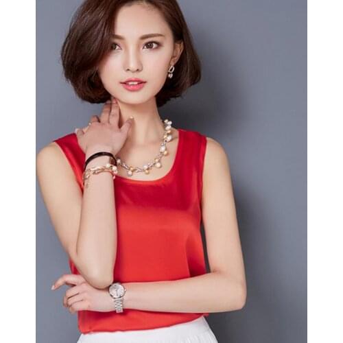 Summer women blouses new casual chiffon silk blouse slim sleeveless O-neck blusa feminina tops shirts solid 8 color