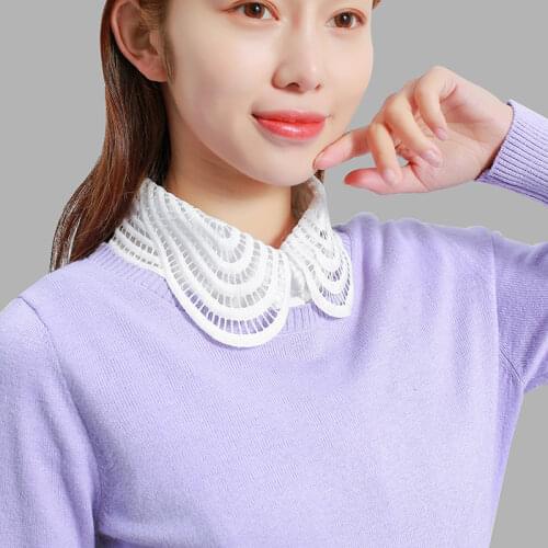 Linbaiway Women Hollow White Fake Collar Black Detachable Collars Lapel Blouse Dress Decorative Sweater False Collar Accessory