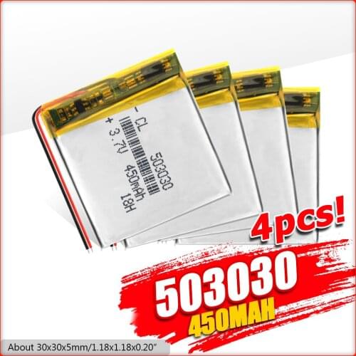 3.7V 450mAh 503030 lithium Polymer battery For MP3 MP4 GPS DVR Toy Smart Watch LED Light Headphone rechargerable cells