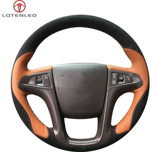 LQTENLEO Black Suede Orange Leather Car Steering Wheel Cover For Buick Lacrosse Regal 2010-2013 Chevrolet Equinox 2010-2016