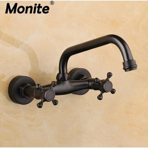 Monite 360 Swivel ORB Bathroom Basin Sink Mixer Tap Bathtub 2 Handles Antique Brass Wall Mounted Kitchen Basin Sink Mixer Faucet