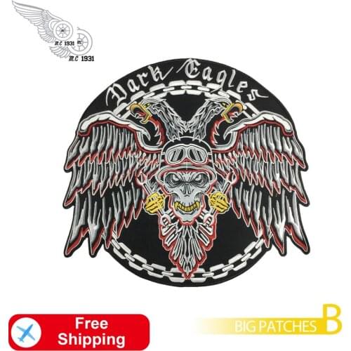 Dark Eagle Embroidered Iron on Patch for Clothing Motorcycle Biker Punk Custom Patches Full Back Size Jacket MC Club Accessories