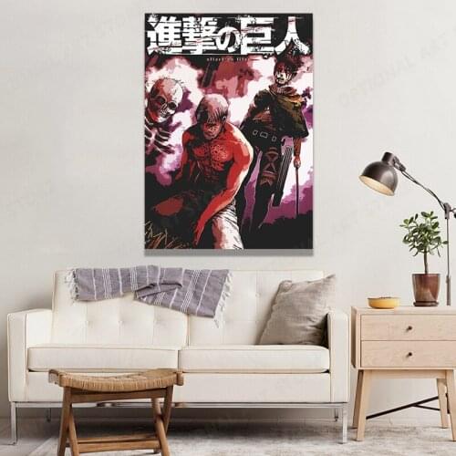 Wall Art Attack On Titan Canvas Painting HD Printed Japan Anime Pictures Home Decor Black Poster For Living Room Modular Frame